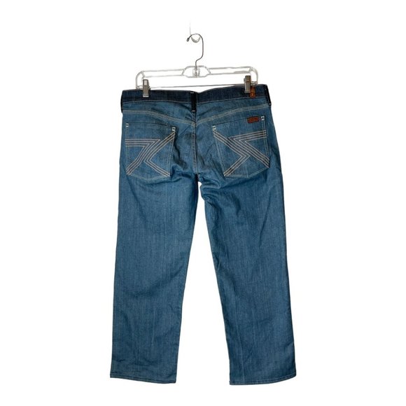 7 For All Mankind Blue Medium Wash Crop Flynt Wide Leg Jeans Size 32 - Picture 2 of 10
